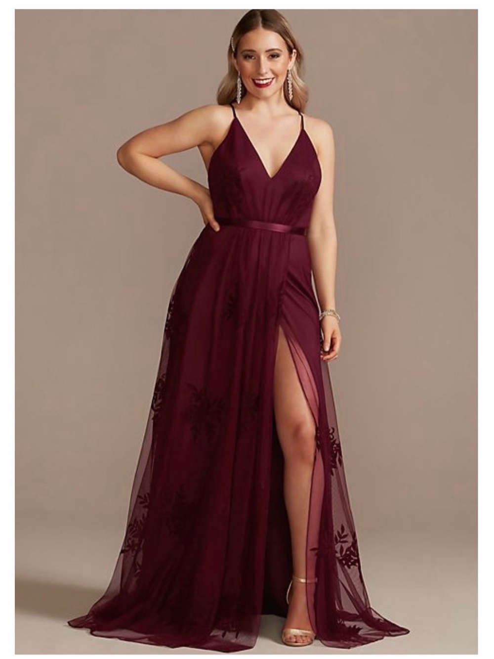 ✨ NWT Galina Signature Flocked Tulle Slit Gown – Size 16 (Brand New & Unaltered)